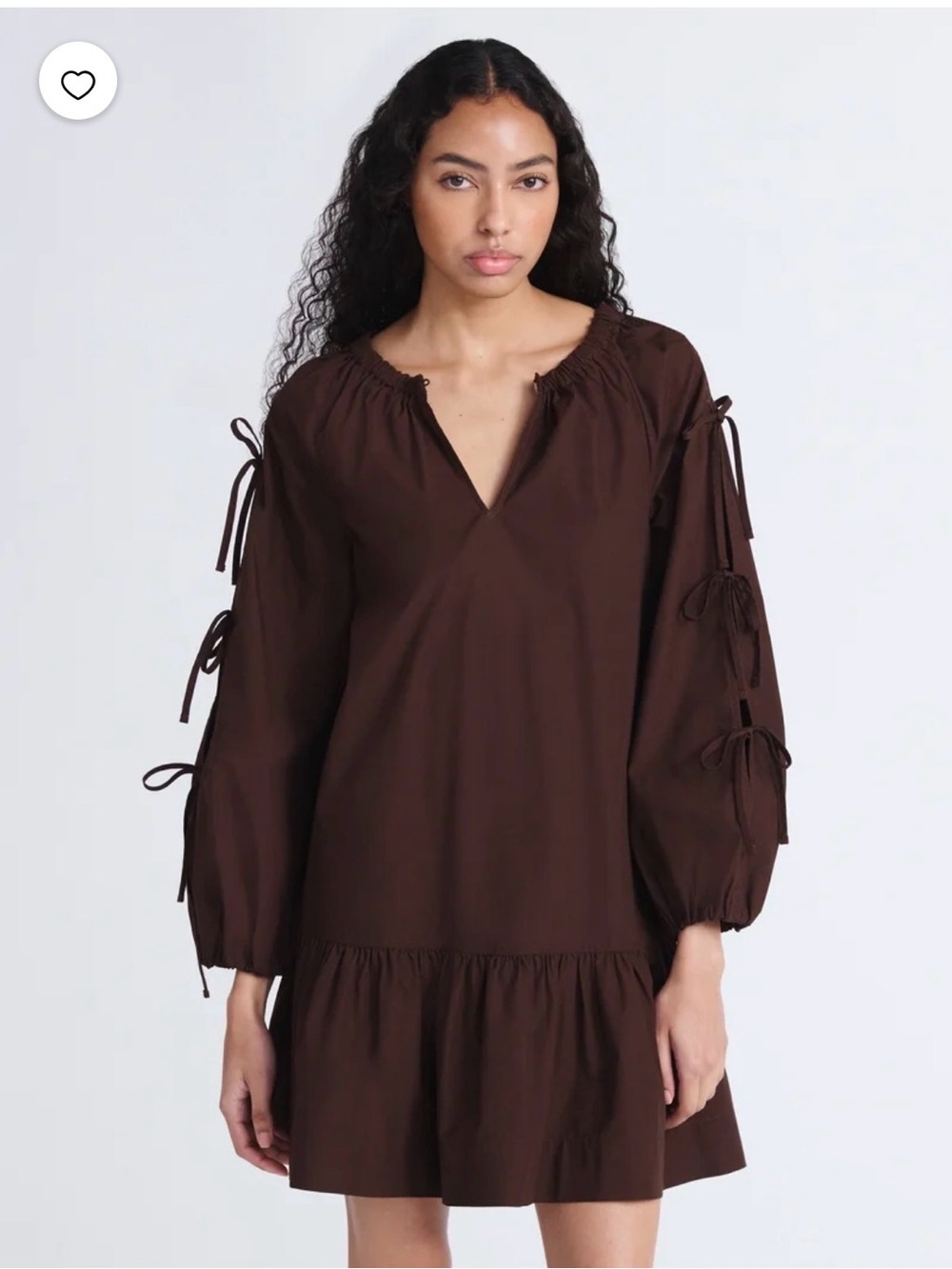 Free Assembly Chocolate Brown Ruffle Hem Cotton Mini Dress